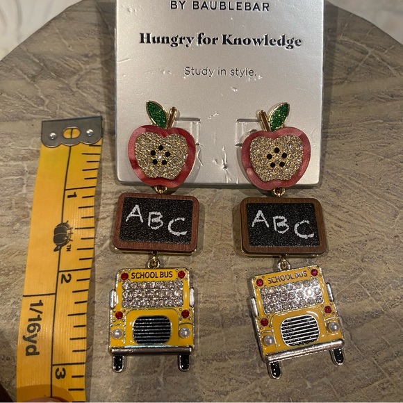 Baublebar Sugarfix Hungry For Knowledge Apple Bus Chalkboard School Earrings NWT - Picture 5 of 6